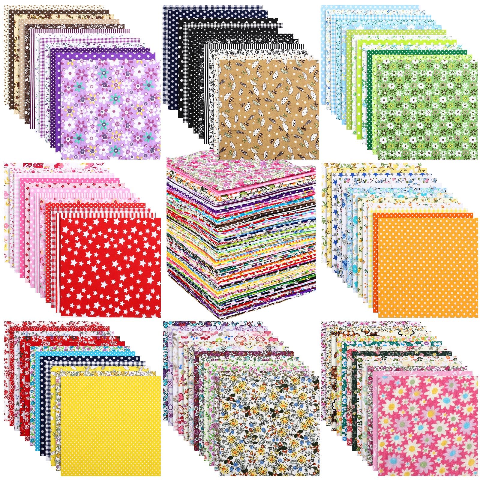 Preboun 1500 Pcs 4 x 4 Inches Cotton Fabric Square Bulk Precut Craft Fabric Bundle Floral Patterns Sewing Quarters Fat Flower Fabric Quilting Patchwork for DIY Craft Sewing Clothing Scrapbooking