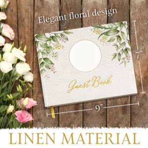 Elegant Guest Book with Linen Cover, Wedding Guest Book Capture Cherished Memories of Your Special Day, Memory Book with Place for Photo on The Cover, 120 Thick Papers with Stickers Messages