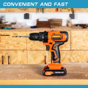 Nichilas Cordless Drill, 21V Power Screwdriver 2 Variable Speed 3/8” Keyless Chuck, 1500mAh Battery and Charger for assembling, repairing and DIY