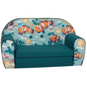 delsit toddler sofa & kids couch - 2 in 1 foldable soft, comfy couch & furniture with washable cover - durable & lightweight design - perfect for playrooms, bedrooms & nurseries | (clown fish)