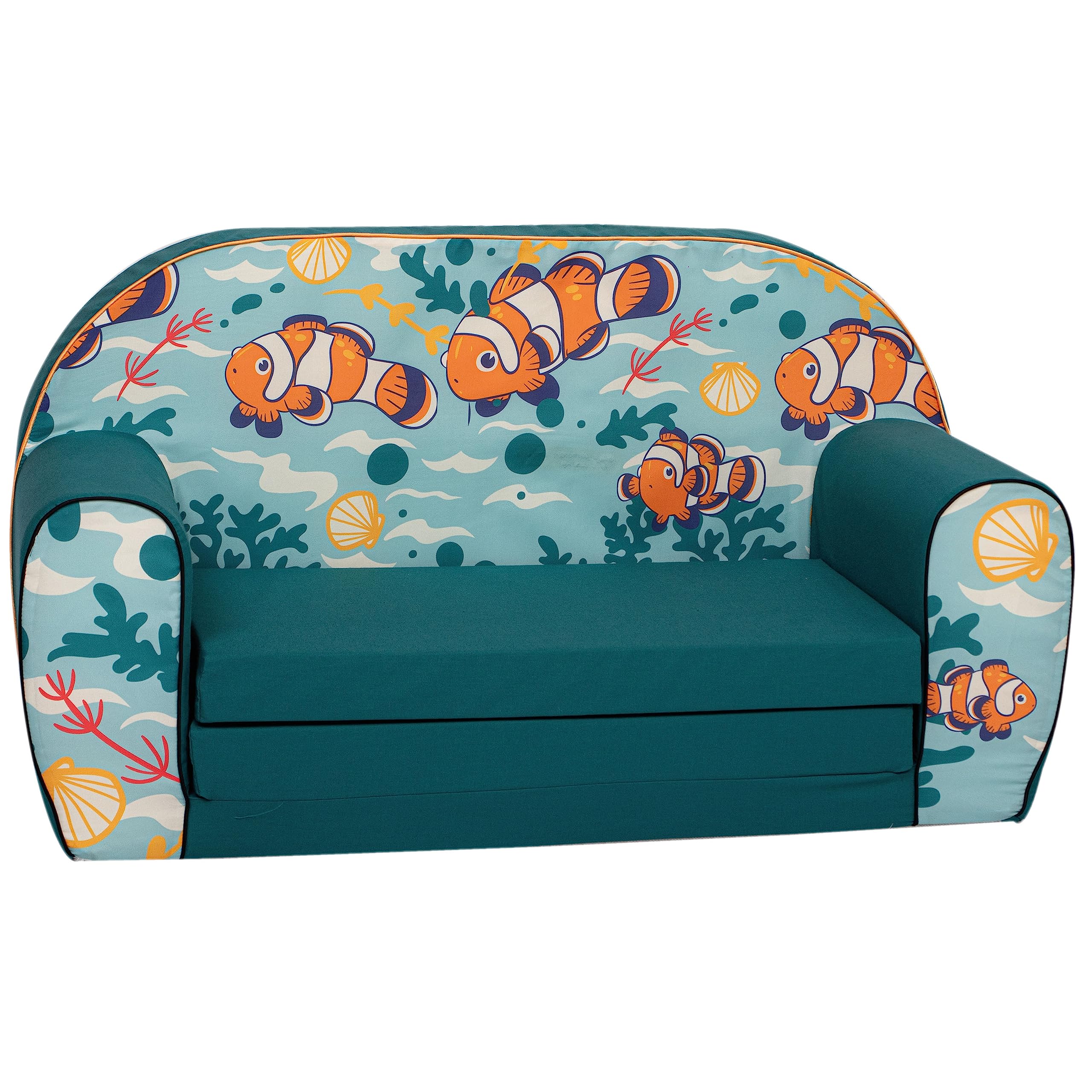 Delsit Toddler Sofa & Kids Couch - 2 in 1 Foldable Soft, Comfy Couch & Furniture with Washable Cover - Durable & Lightweight Design - Perfect for Playrooms, Bedrooms & Nurseries | (Clown Fish)