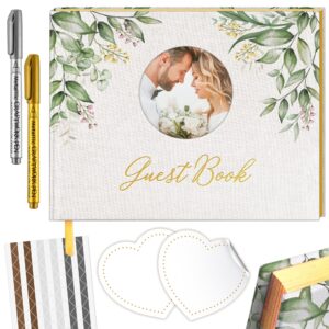 elegant guest book with linen cover, wedding guest book capture cherished memories of your special day, memory book with place for photo on the cover, 120 thick papers with stickers messages