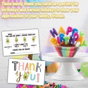 KFNER Kids Thank You Cards, Avocado Themed Fill In The Blank Thank You Card, Guacamole Thank You Notes for Boys Girls, Birthday Party Favors Supplies (25 Set of Cards with Envelopes) - A03