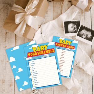 Baby Shower Word Scramble Game Cards, 5 X 7 Inches Sky & Clouds Theme Fill-in Style Word Scramble Game, 30 Double-Sided Game Cards & 1 Answer Card, Gender Neutral, Party Favor & Supplies-D07