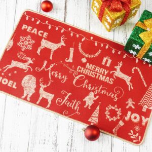 ONWAY Christmas Door Mat Xmax Redindeer Tree Red Doormat Seasonal Winter Holiday Low-Profile Floor Rug Switch Mat for Indoor Outdoor 29x17 Inch