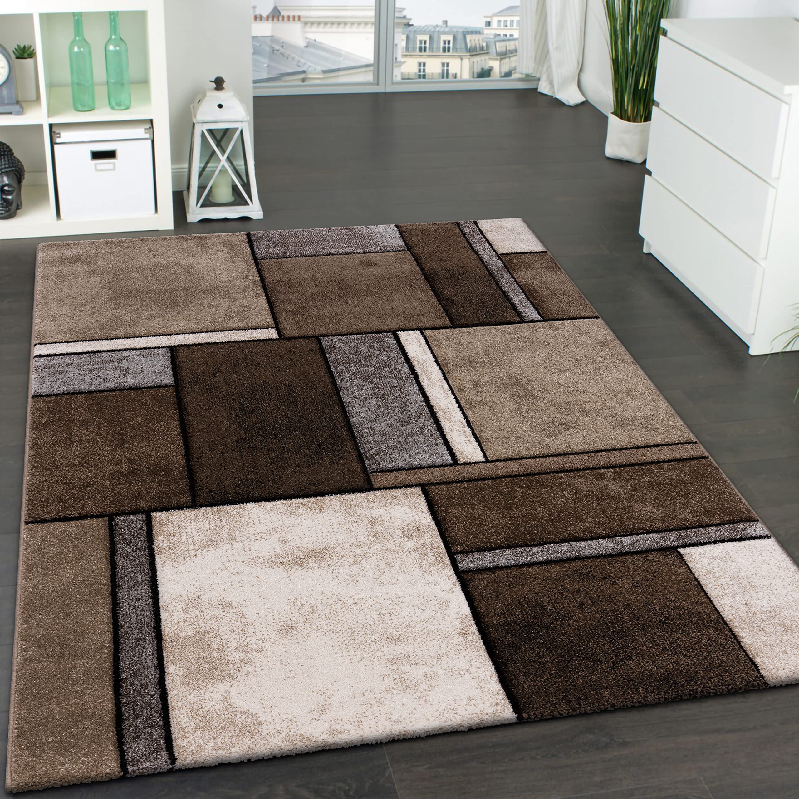 Paco Home Area Rug Modern Geometric Pattern in Brown Beige, Size: 5'3" x 7'7"