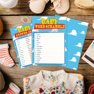 Baby Shower Word Scramble Game Cards, 5 X 7 Inches Sky & Clouds Theme Fill-in Style Word Scramble Game, 30 Double-Sided Game Cards & 1 Answer Card, Gender Neutral, Party Favor & Supplies-D07