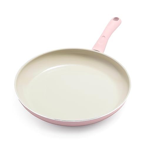 GreenLife Sandstone Healthy Ceramic Nonstick 12” Frying Pan Skillet, PFAS-Free, Dishwasher Safe, Pink