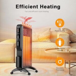 Reekie Electric Space Heater for Indoor Use 1500W, Large Room Heater with Thermostat, 2 Heat Settings, Fast Heating, Quiet, Safety Protection, Portable Mica Heater for Office Home Bedroom 120V Black