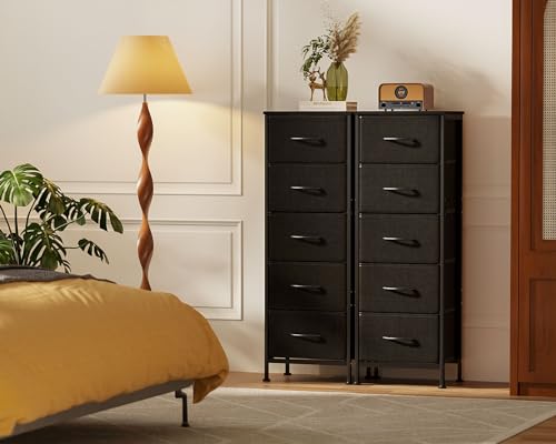 AODK Dresser for Bedroom with 5 Storage Drawers, 48" Tall Dresser Chest of Drawers Fabric Dresser with Sturdy Steel Frame, Black