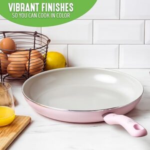 GreenLife Sandstone Healthy Ceramic Nonstick 12” Frying Pan Skillet, PFAS-Free, Dishwasher Safe, Pink