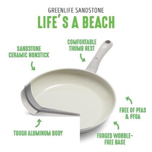 GreenLife Sandstone Healthy Ceramic Nonstick 10” Frying Pan Skillet, PFAS=Free, Dishwasher Safe, Gray