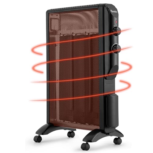 Reekie Electric Space Heater for Indoor Use 1500W, Large Room Heater with Thermostat, 2 Heat Settings, Fast Heating, Quiet, Safety Protection, Portable Mica Heater for Office Home Bedroom 120V Black