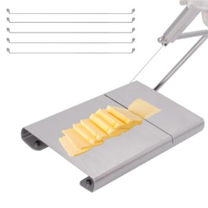 Stainless Steel Cheese Slicer for Block Cheese Heavy Duty, Cheese-Slicers with Wire, Cheese Cutter with 5 Replacement Wires, Easy Cleaning Cheese Cutters, Wire Cheese Slicer for Soft Food