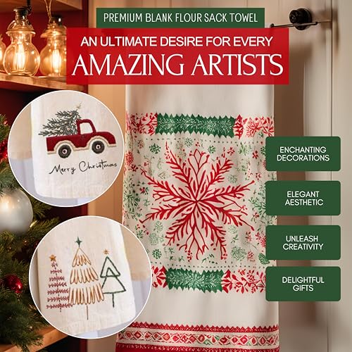 Flour Sack Kitchen Towels | Christmas DIY Towel | Cotton Blank Towel | Tea Towel Crafting Embroidery | Thick Absorbent Quick Dry | Baking Bread Proofing Linen Cover, Natural 18"x28" - Pack of 3