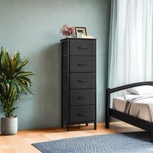 AODK Dresser for Bedroom with 5 Storage Drawers, 48" Tall Dresser Chest of Drawers Fabric Dresser with Sturdy Steel Frame, Black