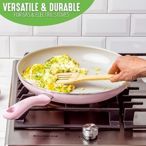 GreenLife Sandstone Healthy Ceramic Nonstick 12” Frying Pan Skillet, PFAS-Free, Dishwasher Safe, Pink