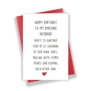 longkado sweet happy birthday day card for amazing husband, humorous birthday card for him from wife, another year bday card as a gift