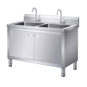 2 compartment commercial/industrial sink,free standing kitchen stainless steel sink cabinet,laundry sink with cabinet, stainless steel utility sinks(100cm/39.4in double slot)