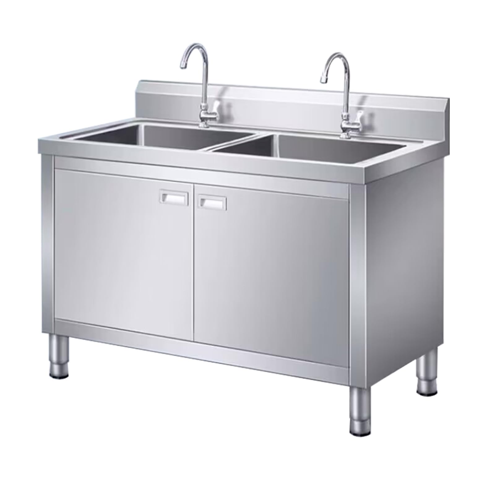 2 Compartment Commercial/Industrial Sink,Free Standing Kitchen Stainless Steel Sink Cabinet,Laundry Sink With Cabinet, Stainless Steel Utility Sinks(100cm/39.4in double slot)