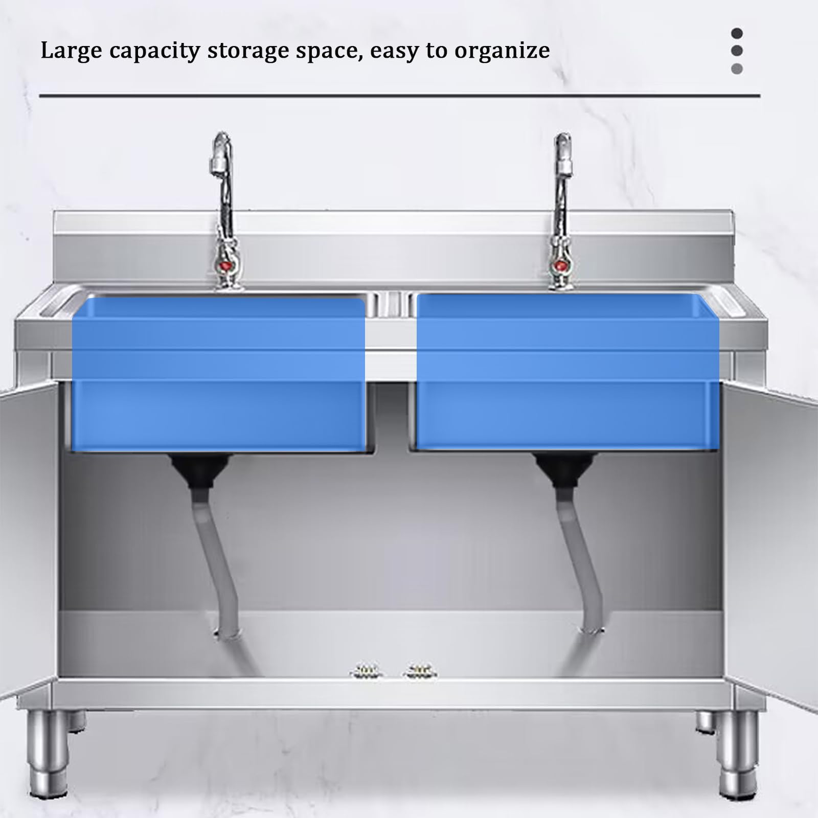 2 Compartment Commercial/Industrial Sink,Free Standing Kitchen Stainless Steel Sink Cabinet,Laundry Sink With Cabinet, Stainless Steel Utility Sinks(100cm/39.4in double slot)