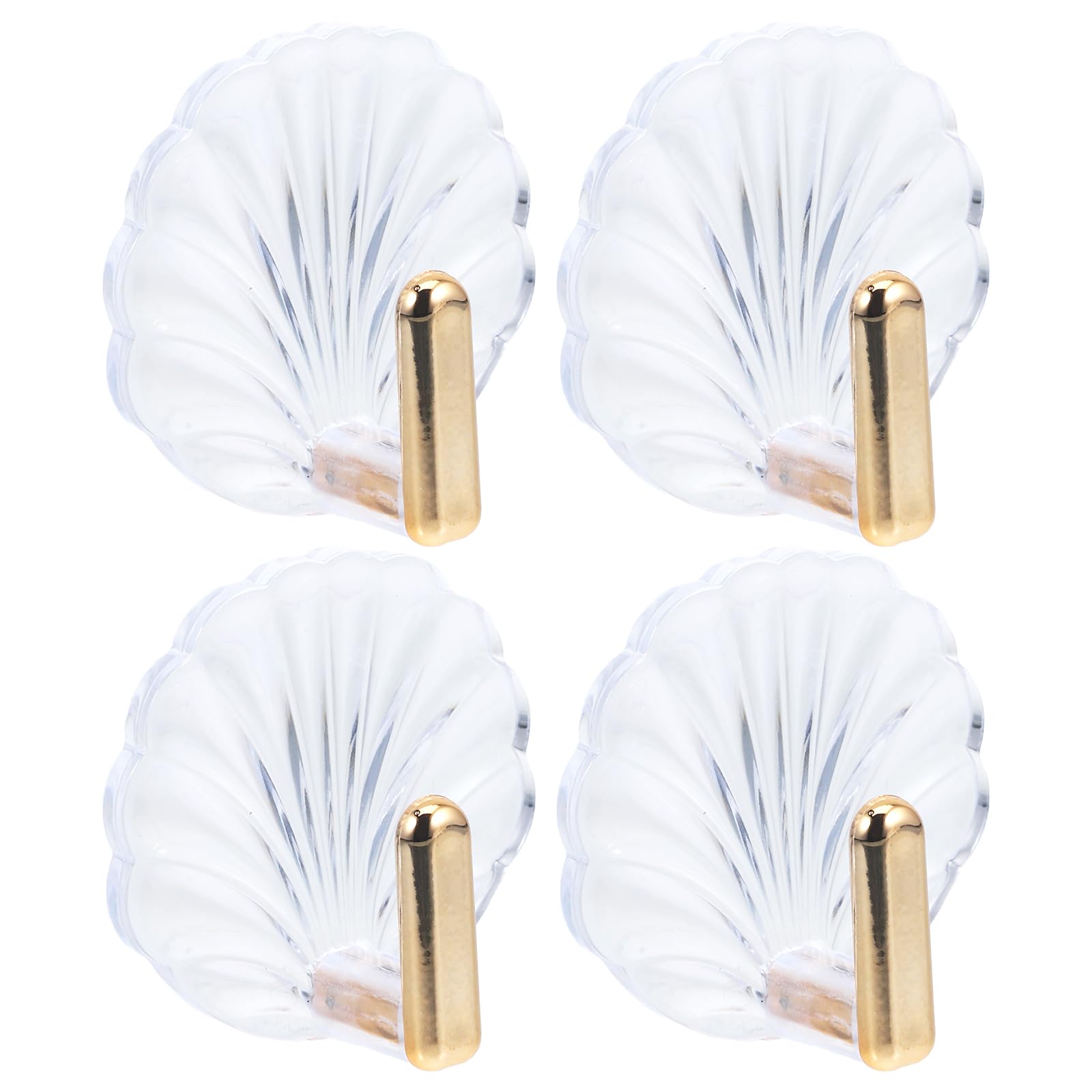 PRETYZOOM 4pcs Adhesive Wall Hooks, Beach Themed Sea Shell Hanger, Plastic Hanging Hook for Towel, Hats, Keys Nautical Bathroom Hooks Coastal Wall Decorations