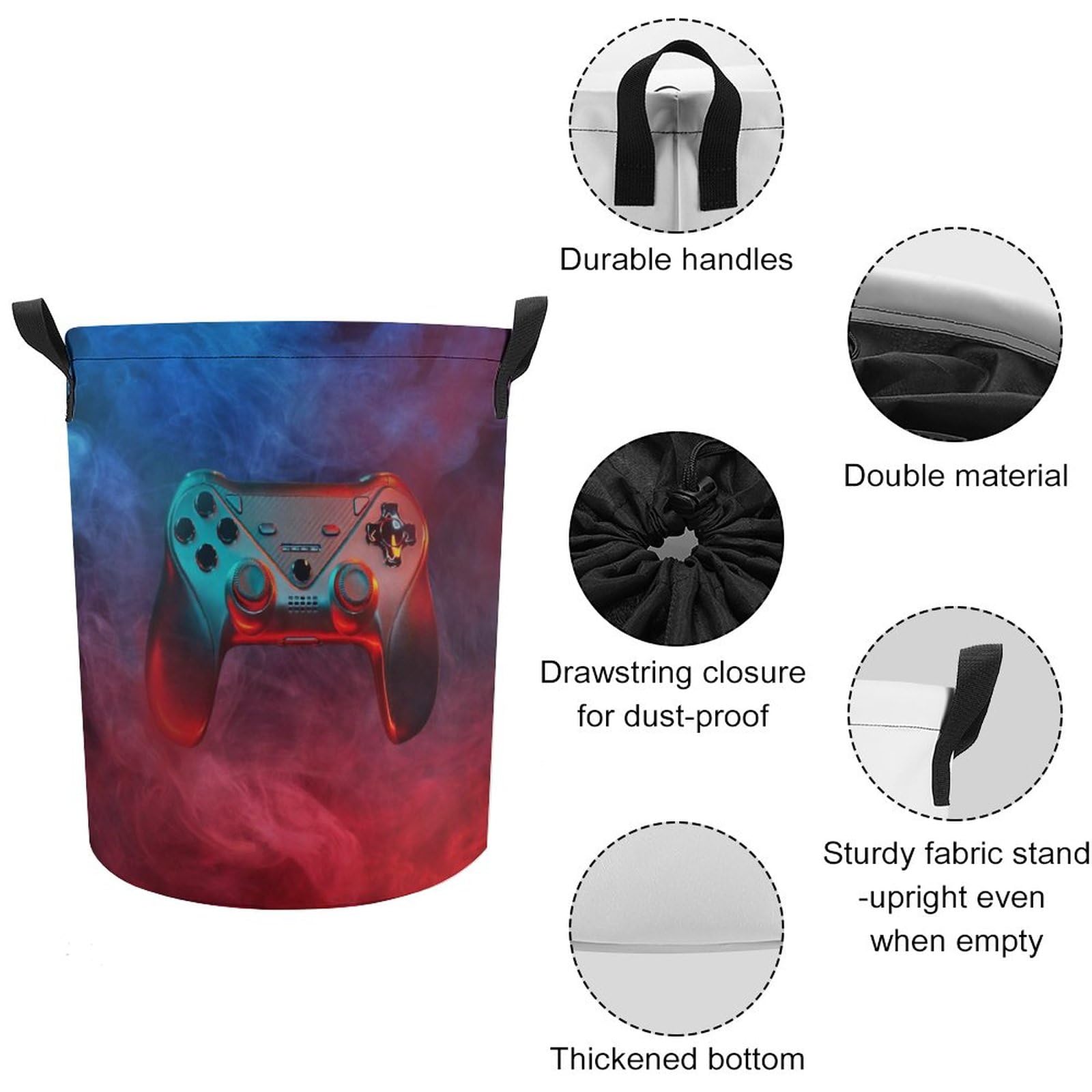 Teens Gamepad Kids Laundry Basket Modern Red Blue Mist Gamepad Video Game for Bathroom Storage College Dorm Family One Size