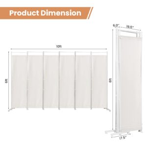 GOFLAME 6 Ft Room Divider, 6 Panel Folding Wall Divider, Freestanding Partition with Adjustable Foot Pads, Perfect Privacy Screen for Home Office, White