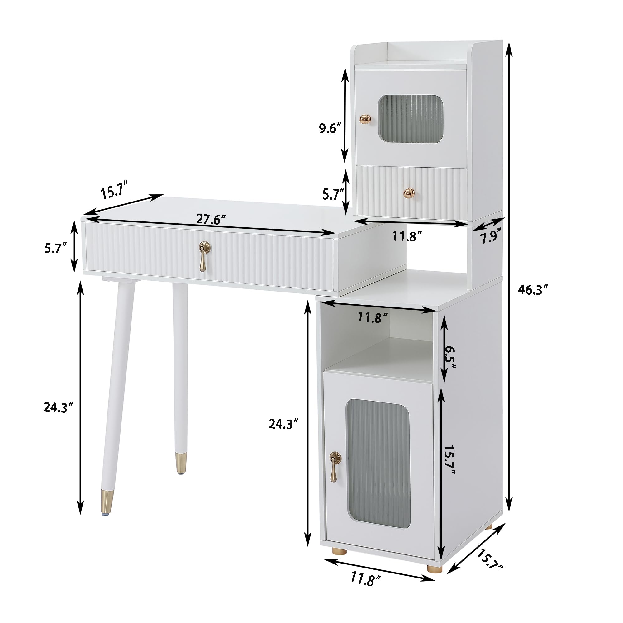 LUKYRA White Vanity Makeup Table with Drawers Makeup Desk with Storage Cabinet, Dressing Table for Women Girls(Without Mirror)