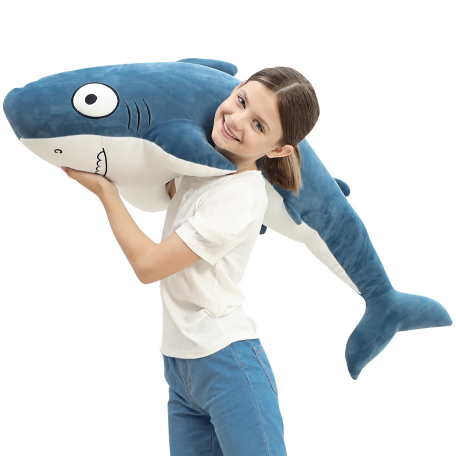 HAIJUNYA 48” Blue Giant Sharks Plush,Large Whale Shark Stuffed Animals, Big Ocean Sea Fish Squishy Body Pillow Soft Plushies Toys,Gifts for Kids Girls Boys, Birthday,Easter