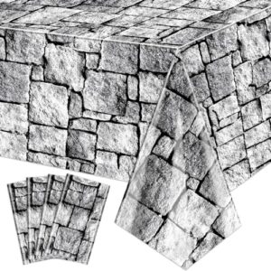 4pcs stone wall tablecloths, cobblestone tablecloths, rectangular brick tablecloth, stone printed table cover, stone wall backdrop for medieval castle knight halloween party supplies, 51 x 86 inch