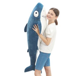 HAIJUNYA 48” Blue Giant Sharks Plush,Large Whale Shark Stuffed Animals, Big Ocean Sea Fish Squishy Body Pillow Soft Plushies Toys,Gifts for Kids Girls Boys, Birthday,Easter