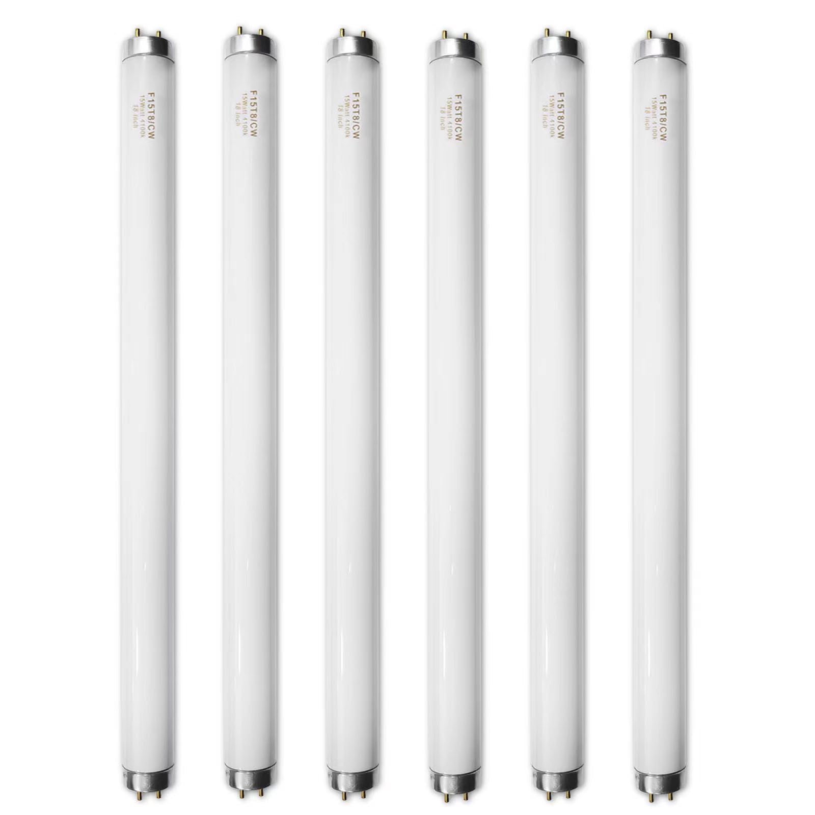 18 Inch F15T8/CW T8 15W Fluorescent Light Bulb Cool White Compatible for Philips GE F15T8/SP41 Replacement Bulb G13 Base 6 Count