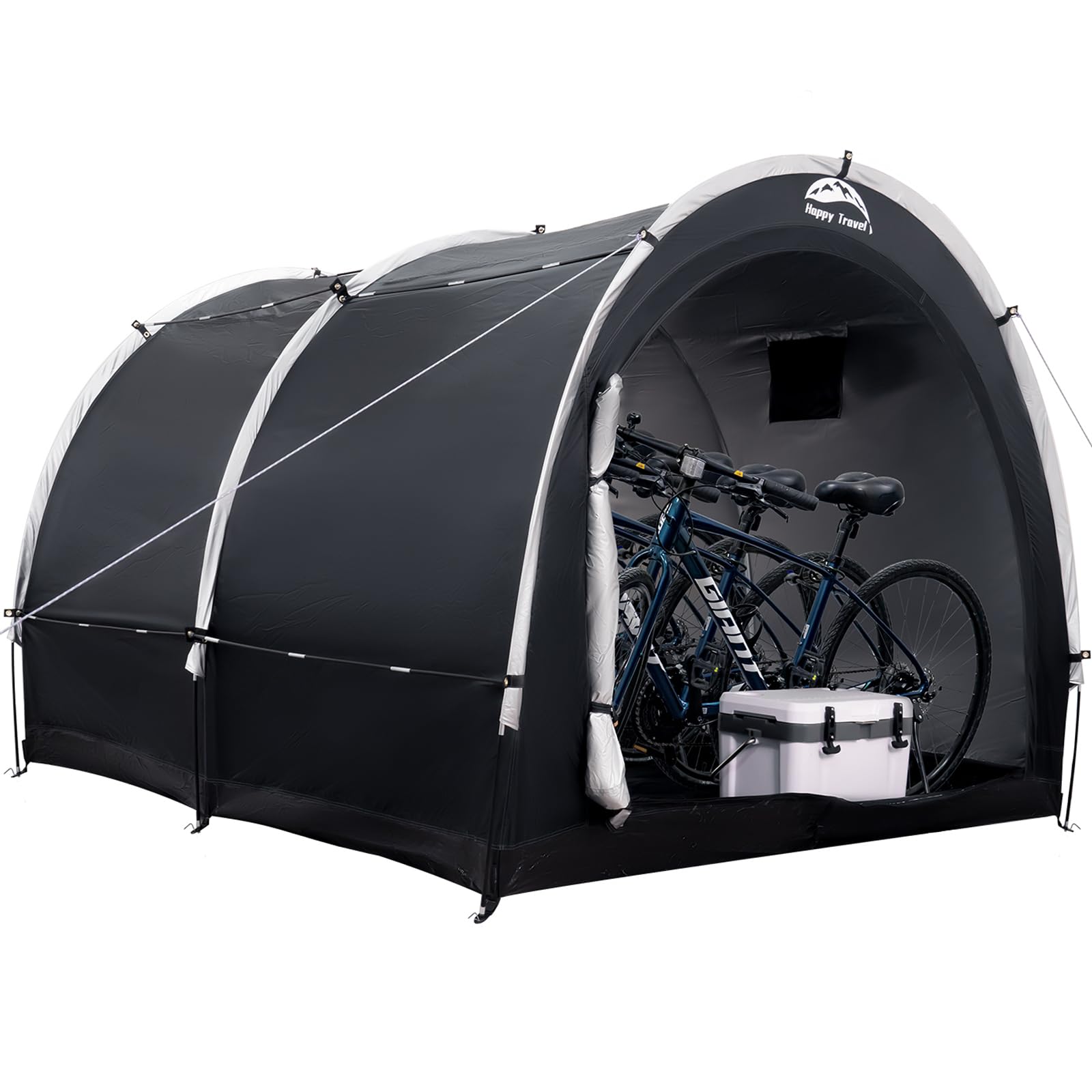 Happy Travel Bike Storage Tent Shed,Large Outdoor Waterproof Bicycle Covers Shelter with Window for 2/4/6/8 Bikes,Oversized Outside Portable Sheds for Lawn Mower,Garden Tools (Black)