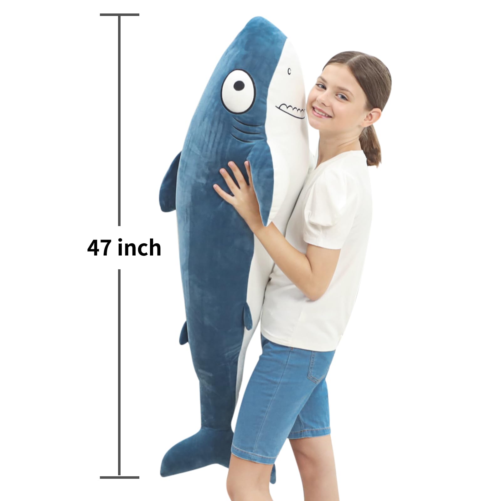 HAIJUNYA 48” Blue Giant Sharks Plush,Large Whale Shark Stuffed Animals, Big Ocean Sea Fish Squishy Body Pillow Soft Plushies Toys,Gifts for Kids Girls Boys, Birthday,Easter