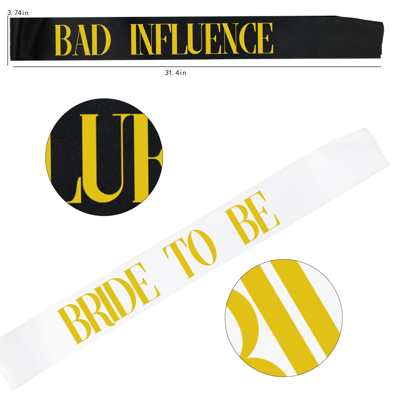 Bachelorette Sash Set (7 pcs) - Bride to Be Sash Bachelorette Party Decorations - Bride and Bridesmaid Sashes for Bachelorette party decorations (Black, Gold letters). Ideal Bridal Shower Supplies