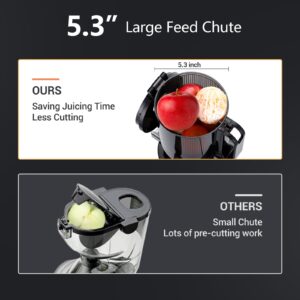 SOVIDER Cold Press Juice Machines 5.3" Extra Large Feeding Chute for Whole Fruits & Vegetables -Slow Masticating Juicer High Juice Yield, Easy Clean Self Feeding Effortless for Batch Juicing (Black)