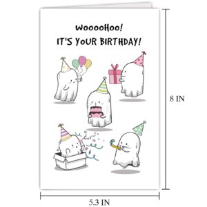 Cute Ghosts Birthday Card for Men Women, Funny Halloween Birthday Card for Friends, Humorous Cartoon Birthday Card for Him Her