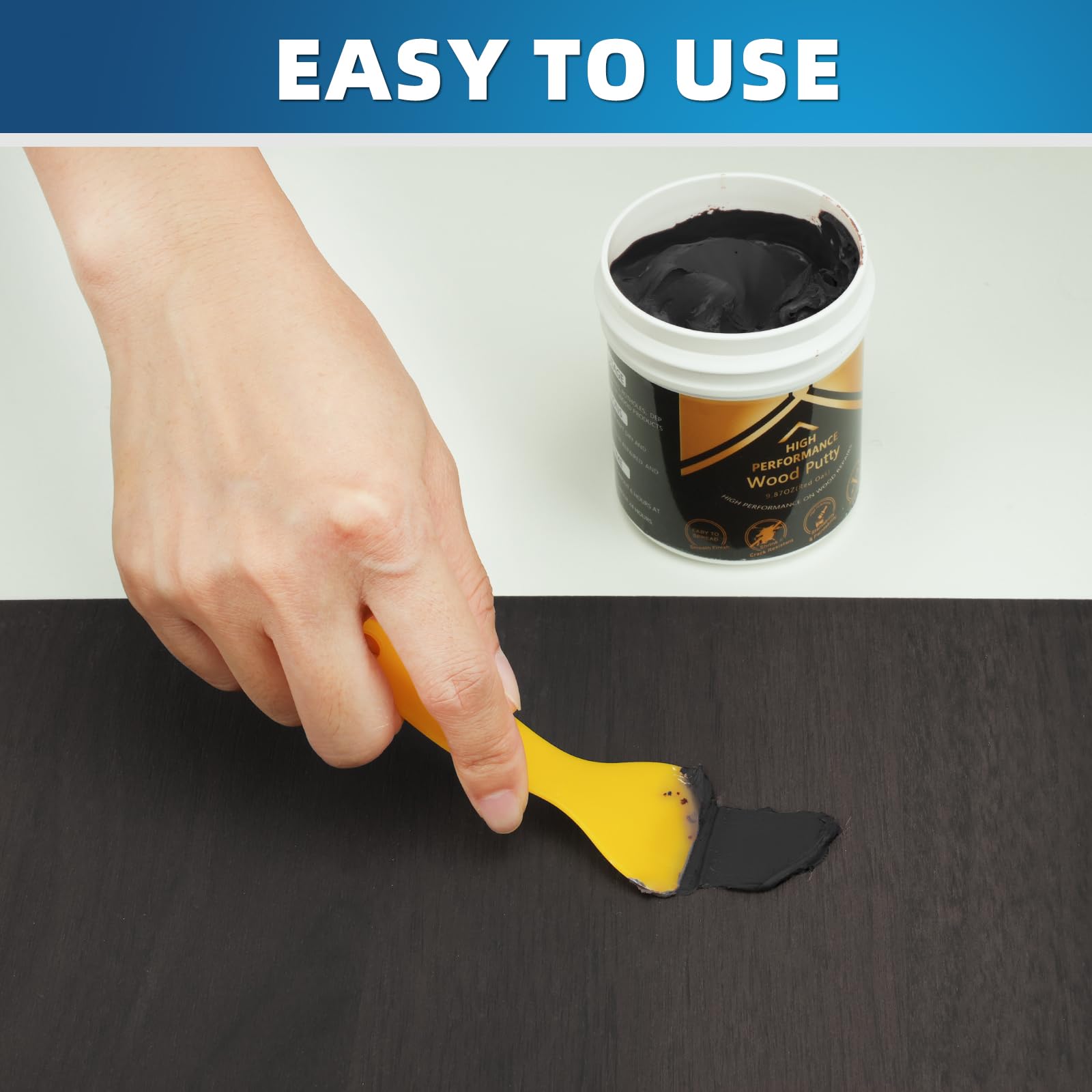 Deuvuo Black Wood Filler Putty, High-Performance Black Wood Filler Paste kit - Quickly Fix Wood Cracks and Blemishes with Wood Hole Filler - Paintable, Stainable, Sandable & Quick Drying - 9.87 Ounce