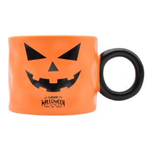 16 oz halloween pumpkin mug with spoon decorations, happy halloween pattern mug ceramic spooky pumpkin coffee cup halloween birthday tabletop drinkware gifts for adults kids women