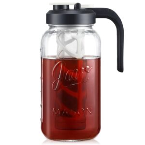 aozita iced tea maker pitcher with infuser and lid - 2 quart glass mason jar pitcher leak-proof water jug, heavy duty glass container for tea, water, juice, milk, iced coffee, and drinks