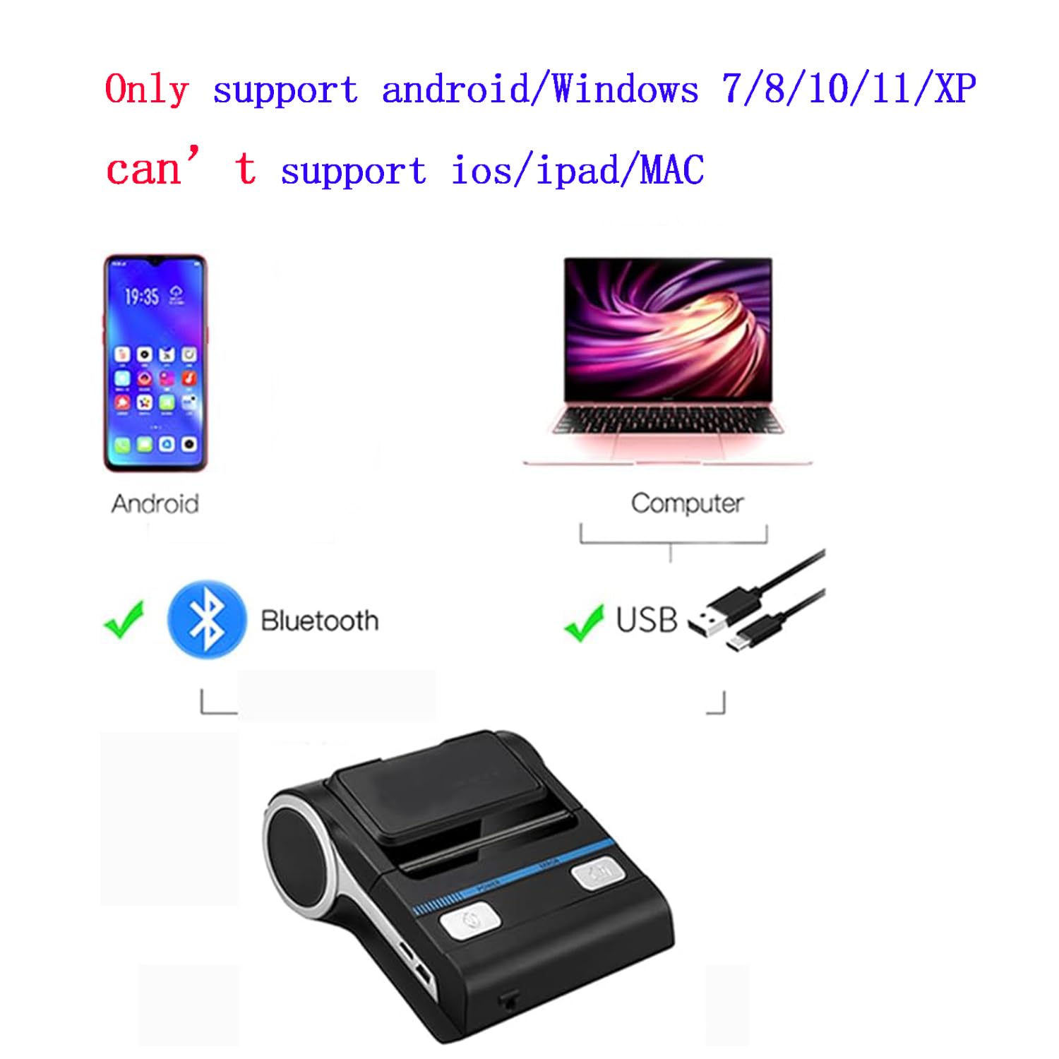 GZGYNADAST 80mm Bluetooth Portable Thermal Receipt Printer,only Compatible with Android/Windows, Can't Support iOS/ipad/MAC,3 inch Ticket Wireless Android Bill Invoice Printer for Small Business