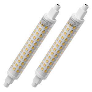 r7s 118mm led bulb 10w, dimmable j type double ended flood light (100w halogen t3 replacement), 120v 1000 lumen 6000k, wall security floor standing lamp for work and home, pack of 2 (cool white)