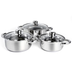 krowallu 6-piece stainless steel pot set, non stick cookware set with lids (1.2 qt/1.6 qt/2.5 qt), saucepan with stay-cool handle, dishwasher safe, compatible with most stovetops