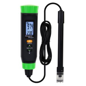 digital rechargeable dissolved oxygen meter | precise do tester w/self-floating probe, long cable, lcd & eco-friendly battery | ideal for fish tanks, hydroponic & more