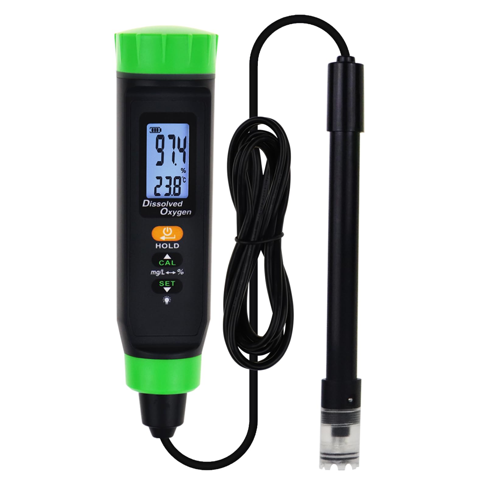 Digital Rechargeable Dissolved Oxygen Meter | Precise DO Tester w/Self-Floating Probe, Long Cable, LCD & Eco-Friendly Battery | Ideal for Fish Tanks, Hydroponic & More