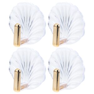 PRETYZOOM 4pcs Adhesive Wall Hooks, Beach Themed Sea Shell Hanger, Plastic Hanging Hook for Towel, Hats, Keys Nautical Bathroom Hooks Coastal Wall Decorations