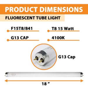 18 Inch F15T8/CW T8 15W Fluorescent Light Bulb Cool White Compatible for Philips GE F15T8/SP41 Replacement Bulb G13 Base 6 Count