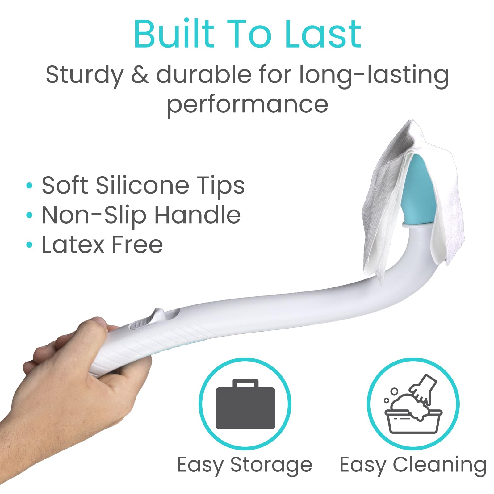 Vive Toilet Aids for Wiping Bottom - Bum Wipe Wand Assist Tool for Toileting - 15" Long Reach Comfort Wiper for Obese, Bathroom Extender - Handicap Assistance for Personal Hygiene for Adults, Seniors