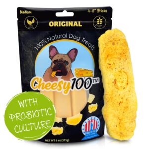 cheesy100 probiotic cheese dog chews|us-crafted for puppies & medium dogs| 6oz (3pcs)|natural alternative to himalayan dog chews & yak chews|salt-free|tastier than yak cheese himalayan dog chews